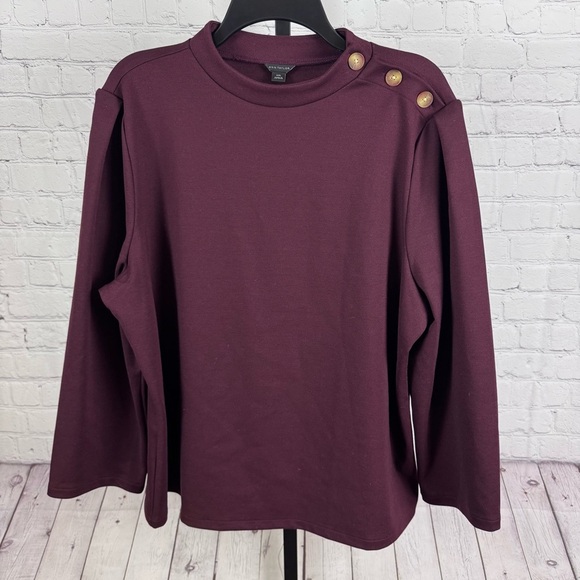 Ann Taylor Maroon Long Sleeve Button Shoulder  Sweatshirt Size XXL - Picture 1 of 7